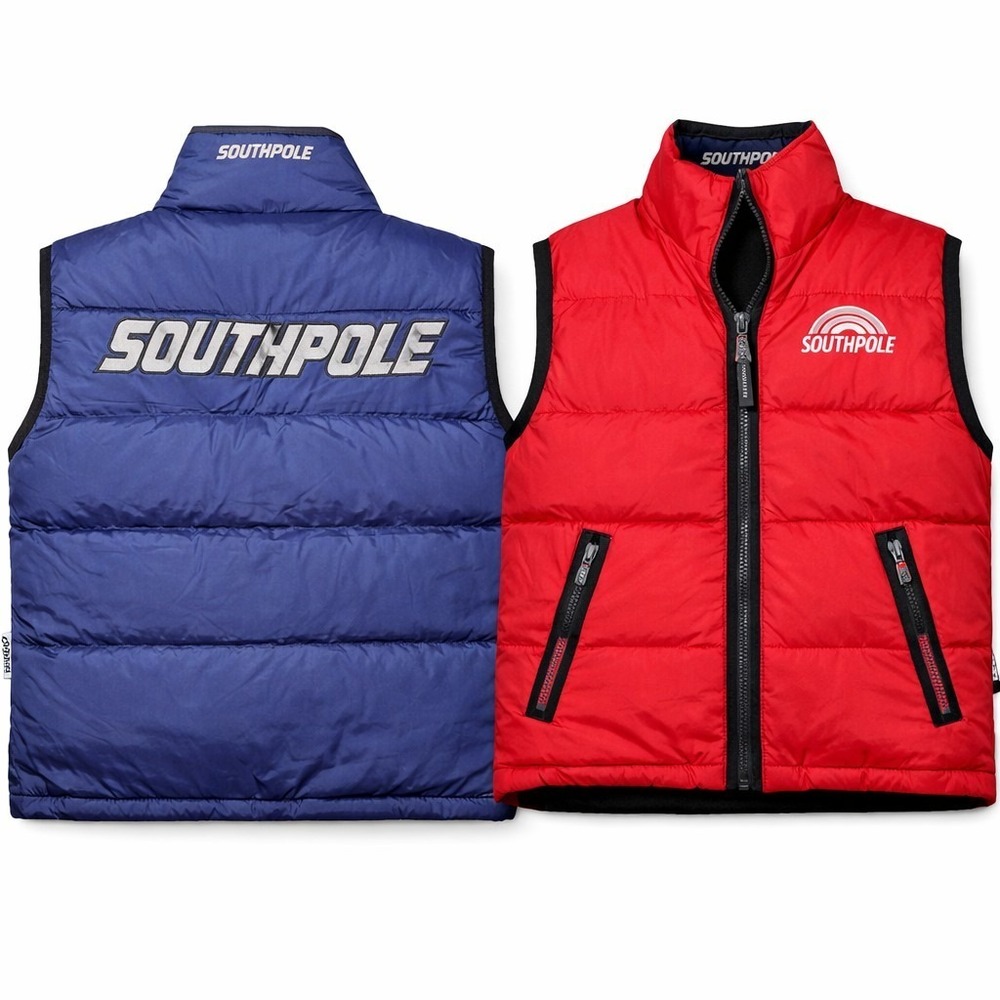 Southpole Reversible Down Puffer Vest Men's‎ XL Blue Red Spellout Logo 90s Y2K